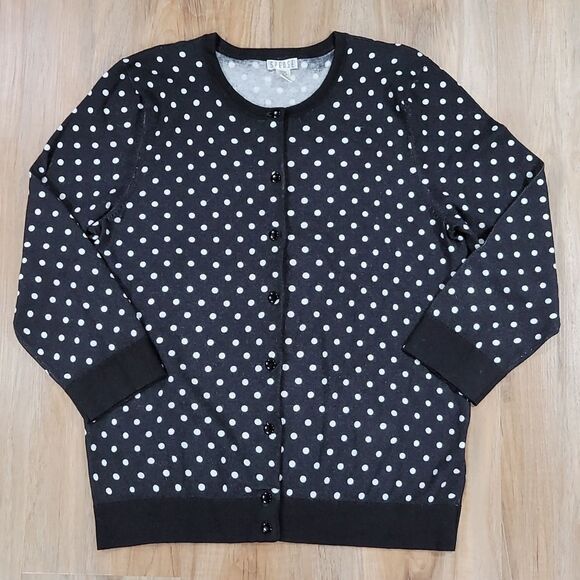 🔹️🔺️Spense Black & White Polka Dot Buttoned Cardigan Large - Picture 1 of 8